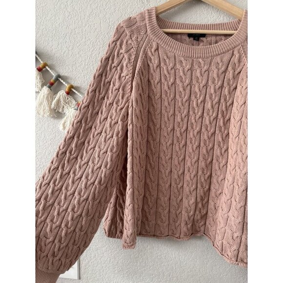 J. Crew Relaxed Fit Cable Knit Crewneck Balloon Sleeve Sweater Cottage Neutral3x - Picture 3 of 11